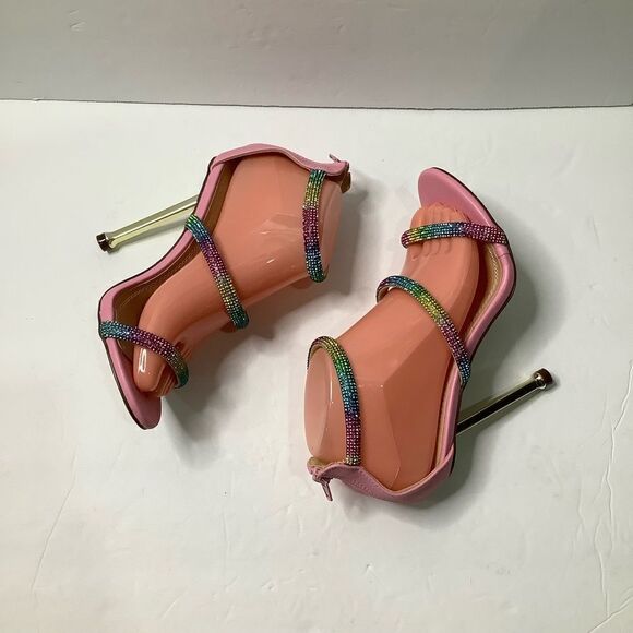NWOB!CHASE AND CHLOE Elle Barbiecore Rainbow Rhinestone/Pink Strap Sandal Sz 7 - Picture 7 of 11
